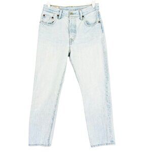 Levis 501 Women's High-Rise Tapered Button Fly Blue Denim Cropped Jeans Sz 25x26